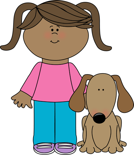 Pet Dog Clip Art Image Little Girl In Pig Tails With Her Pet Dog