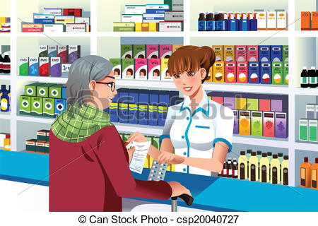 Pharmacist Clipartby radiantskies4/226; Pharmacist helping an elderly person - A vector illustration.