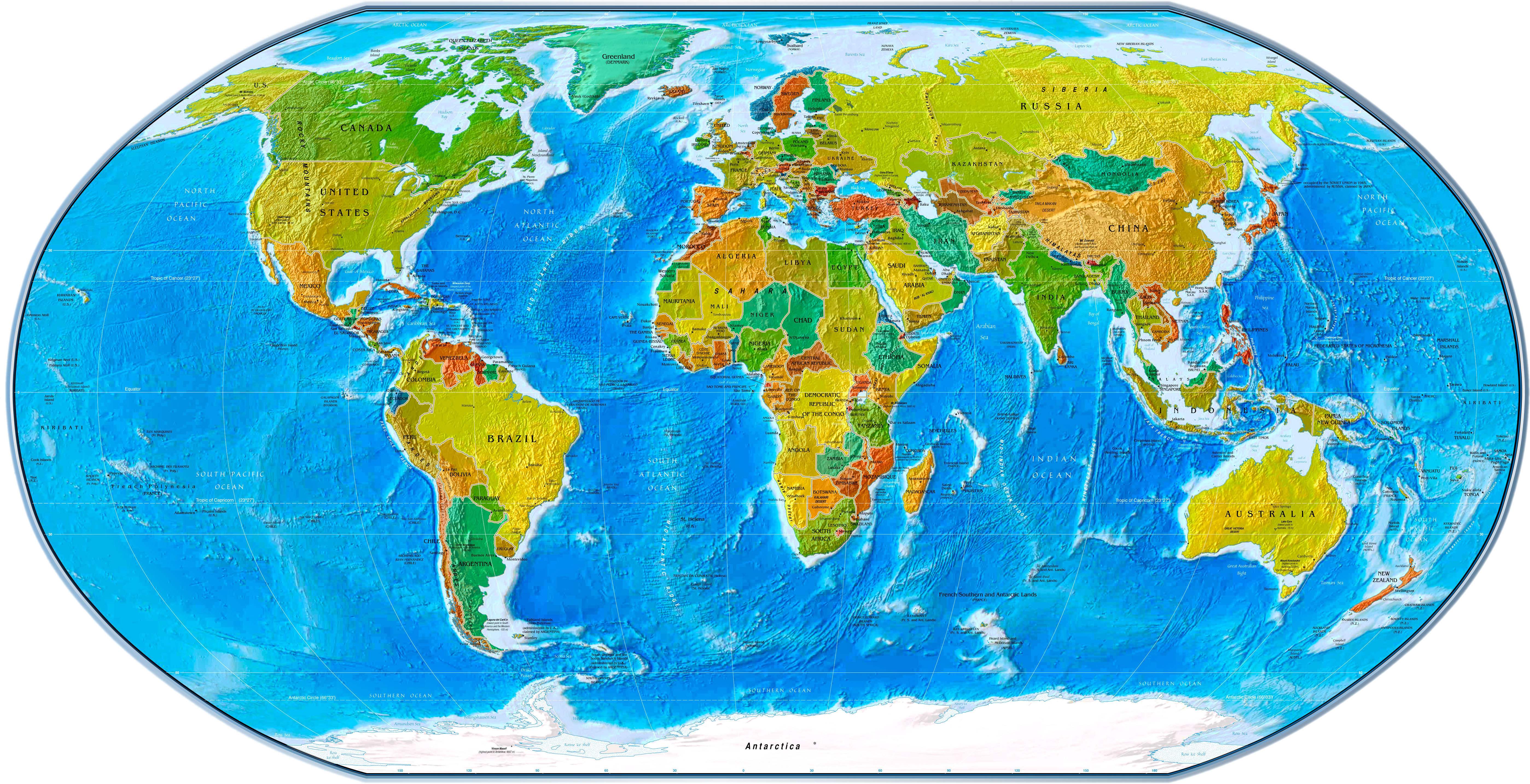 Physical Political World Map  - World Map Clipart