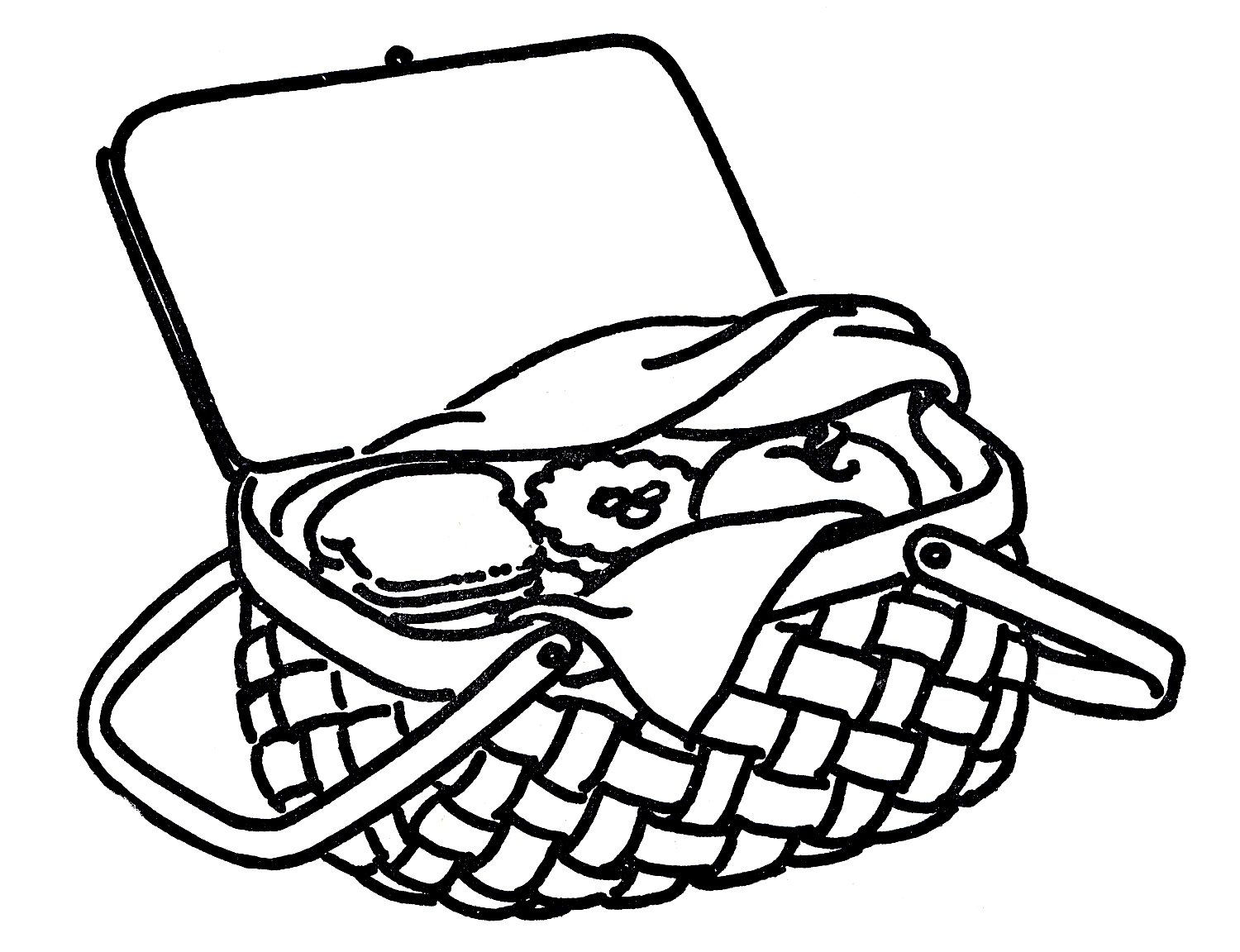 picnic basket clipart black and white
