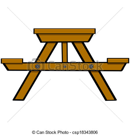 ... Picnic table - Cartoon illustration showing a typical wooden.