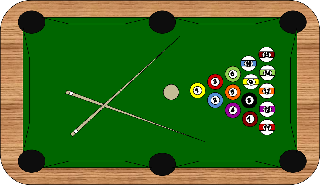 Pool table with ball and cues