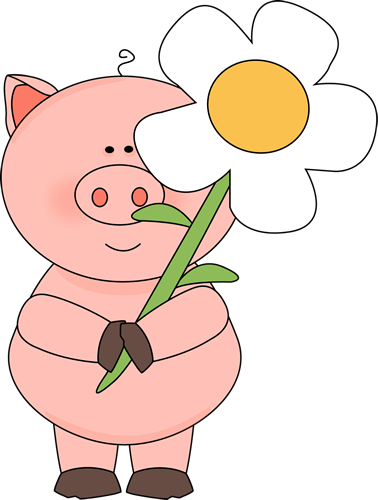 Pig Holding a Big Flower - Pig Clipart