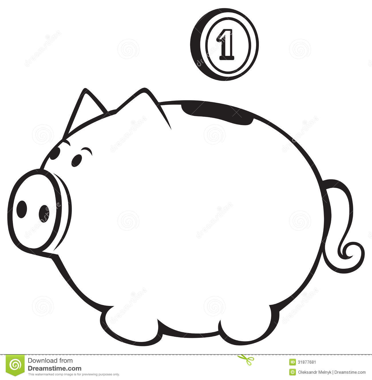 piggy bank clipart black and white