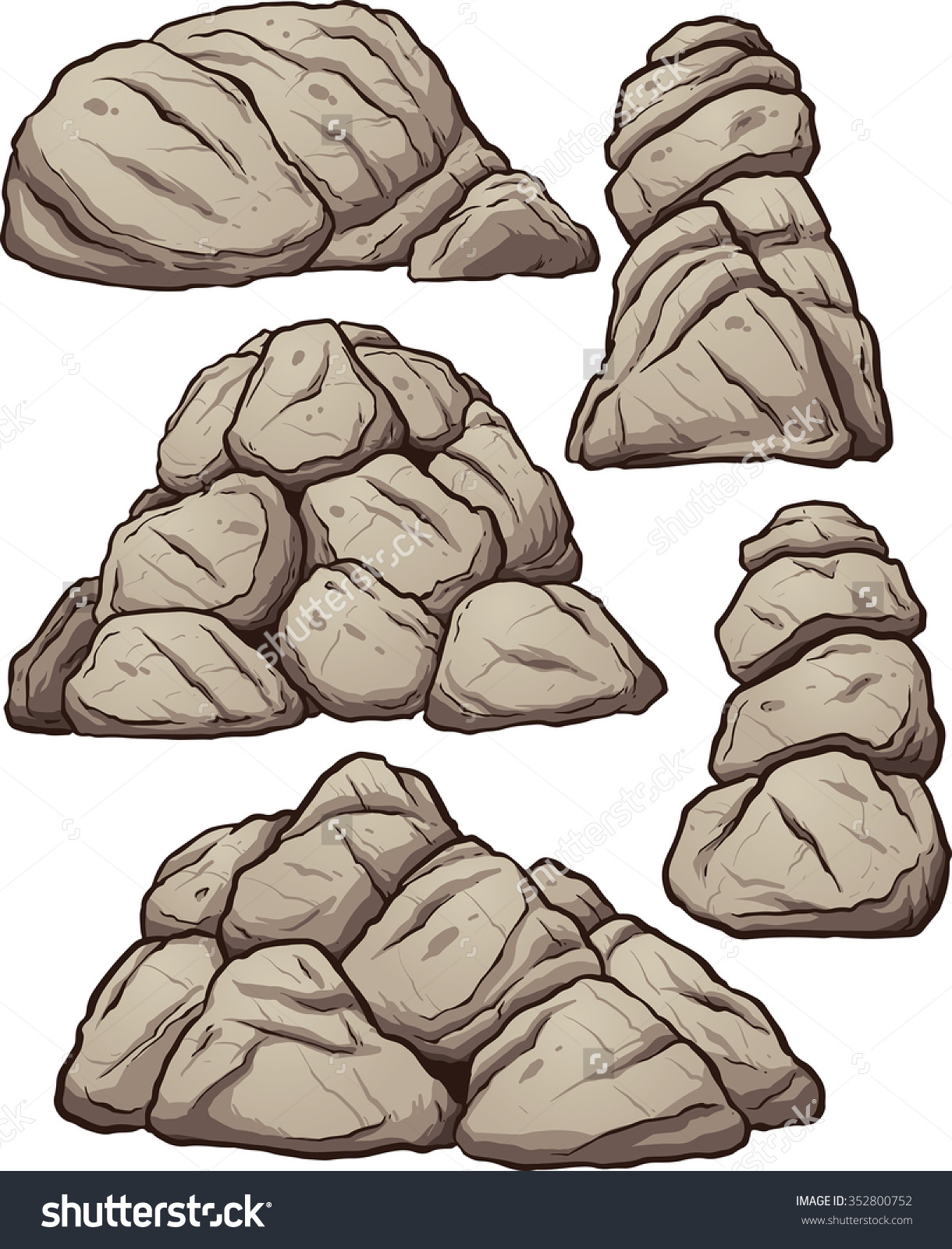 Piles of rocks. Vector clip art illustration with simple gradients. Each pile on a