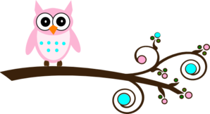 Pink And Aqua Owl On Branch . - Owl Border Clip Art