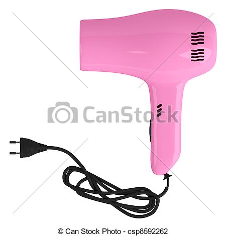 ... Pink hair dryer isolated on white background