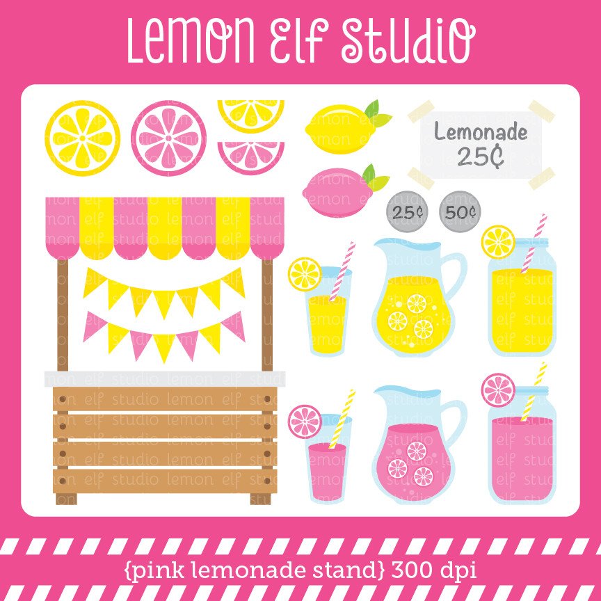 Pink Lemonade Stand-Digital Clipart (LES.CL15), Cliparts - Lemon Elf