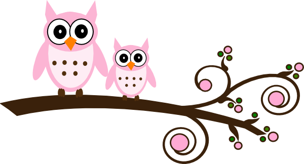 Pink Owl On Branch Clip Art A - Baby Owl Clipart