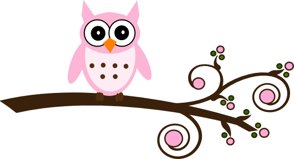 Pink Owl On Branch Clip Art A - Free Owl Clip Art