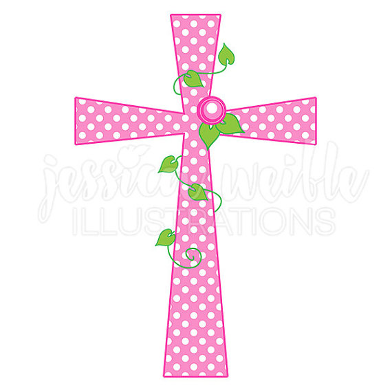 Pink Polka Dot Rose Cross Cut - Pink Cross Clip Art
