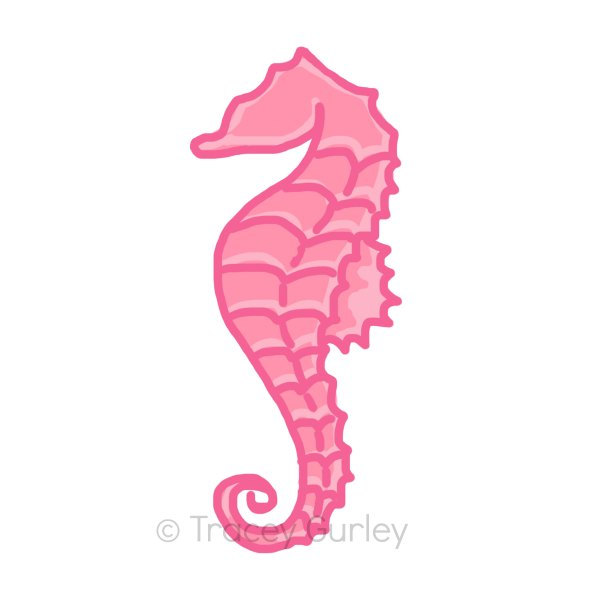 Pink Seahorse - Original art download, 2 files, pink seahorse clip art, beach art, seahorse clip art