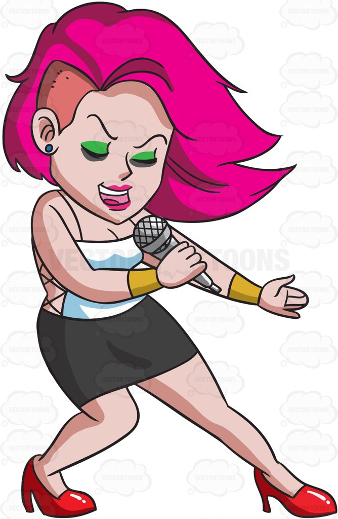 A Female Rock Singer Cartoon Clipart - Vector Toons
