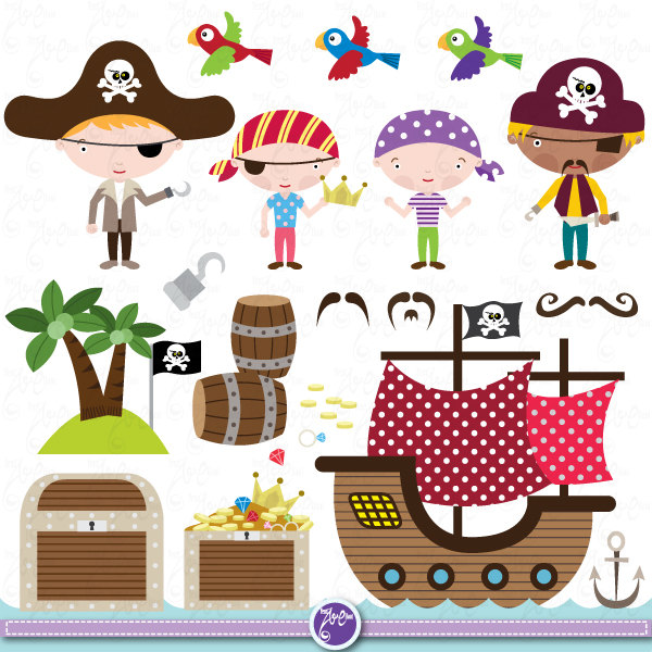 Pirate Clipart Clip Art Set cute pirate, pirate clip art for perfect for Scrapbook, Cards, Invitations,Personal and Commercial Use Ch003