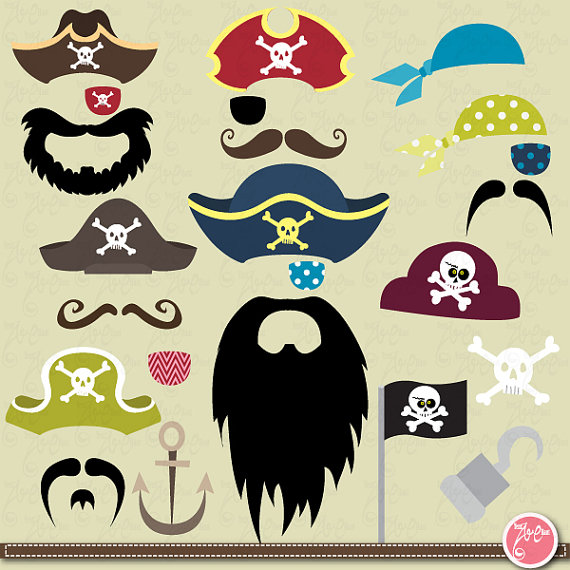 Pirate Clipart Clip Art Set,Mustache,Party Weddings Birthday Parties Halloween ,Photo Booth