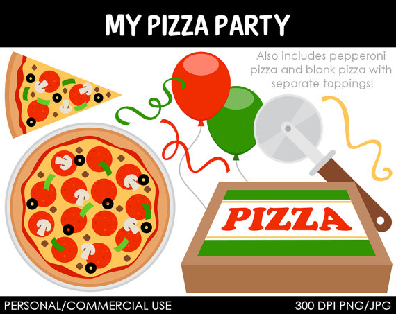 Pizza Party Clipart Digital . - Pizza Party Clipart