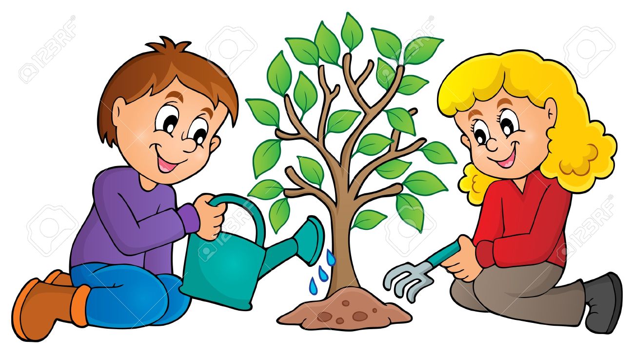 planting tree: Kids planting  - Planting Clipart