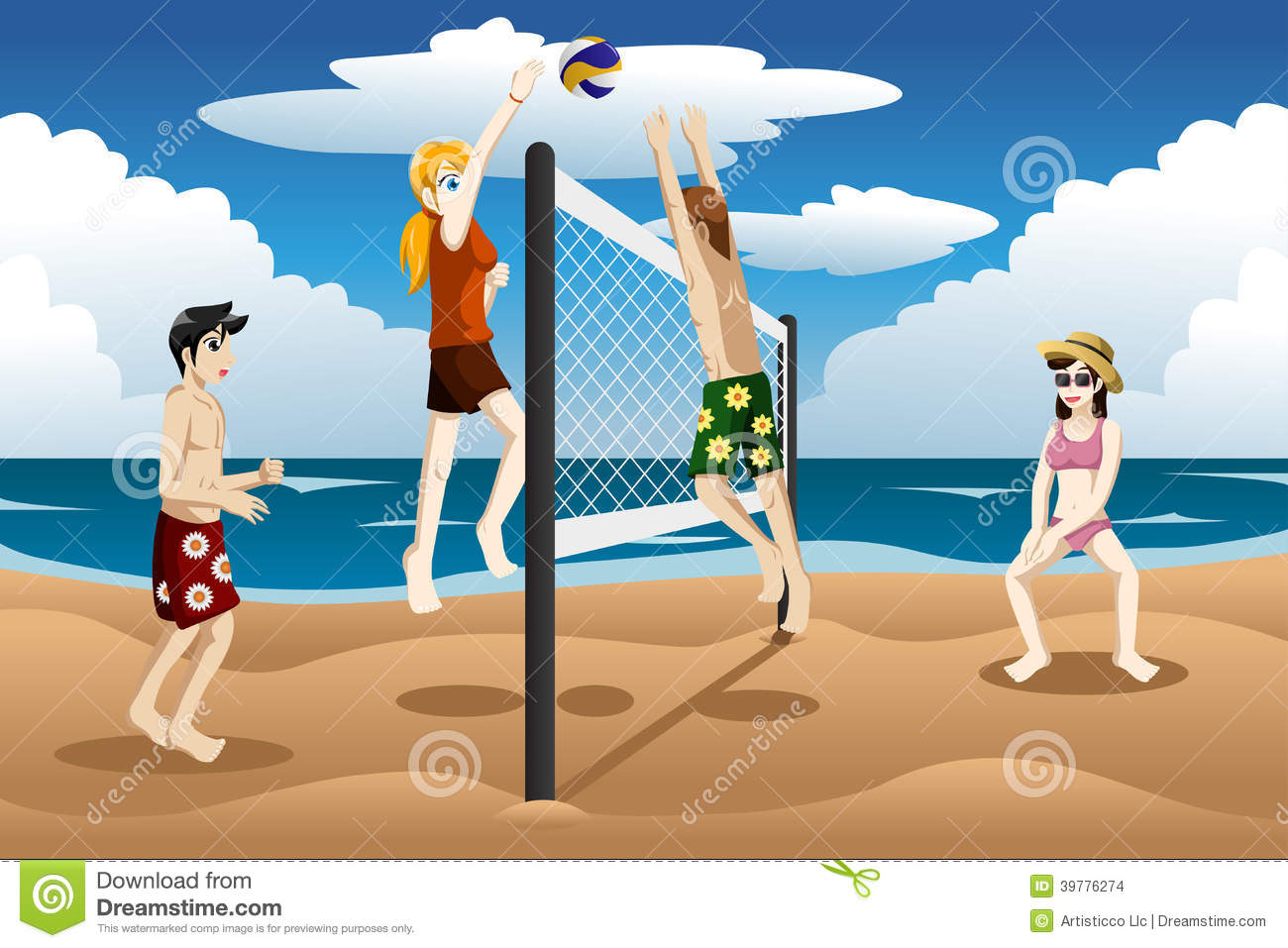 playing beach volleyball .