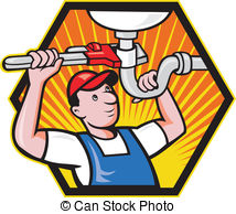 ... Plumber Worker With Adjustable Wrench - Cartoon illustration.
