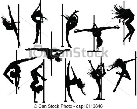 ... Pole dancer silhouettes. Vector set