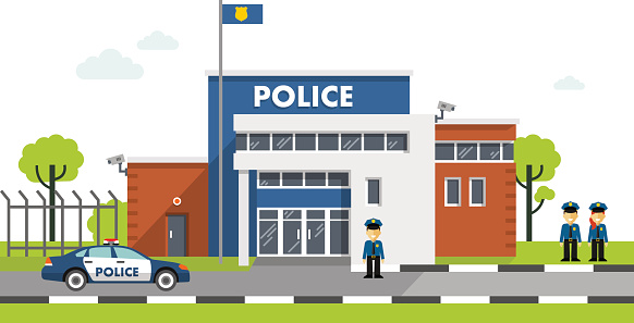 Police station building isolated on white background vector art illustration