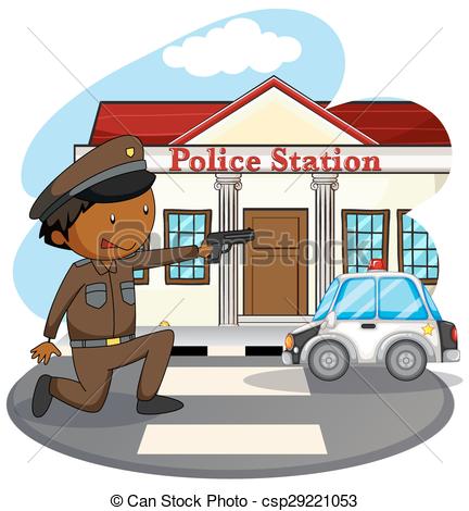 ... Police station - Policeman in uniform and police station