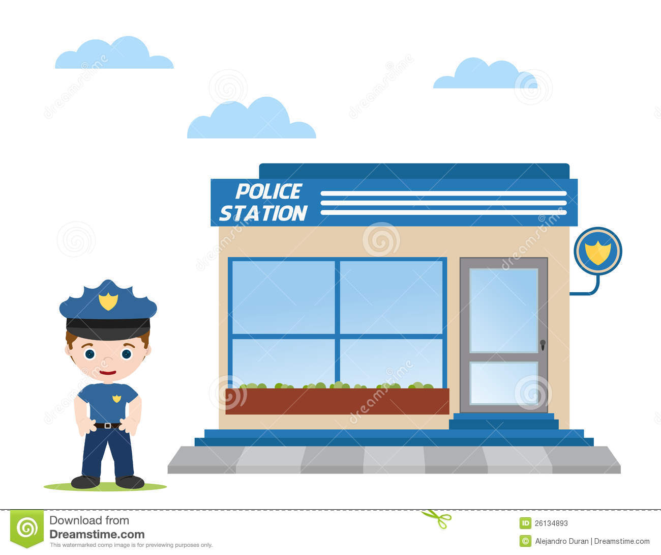Police Station With Police Officer In Front