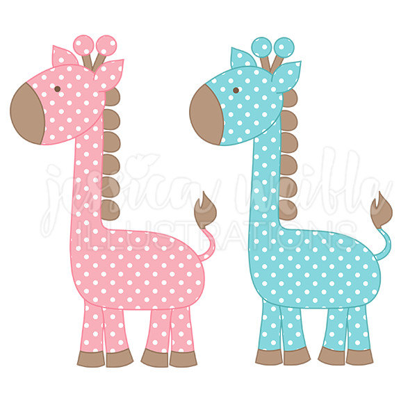 Polka Dot Giraffe Cute Digital Clipart, Cute Giraffe Clip art, Baby Giraffe Graphics, Pink and Blue Baby Giraffe Illustration, #115