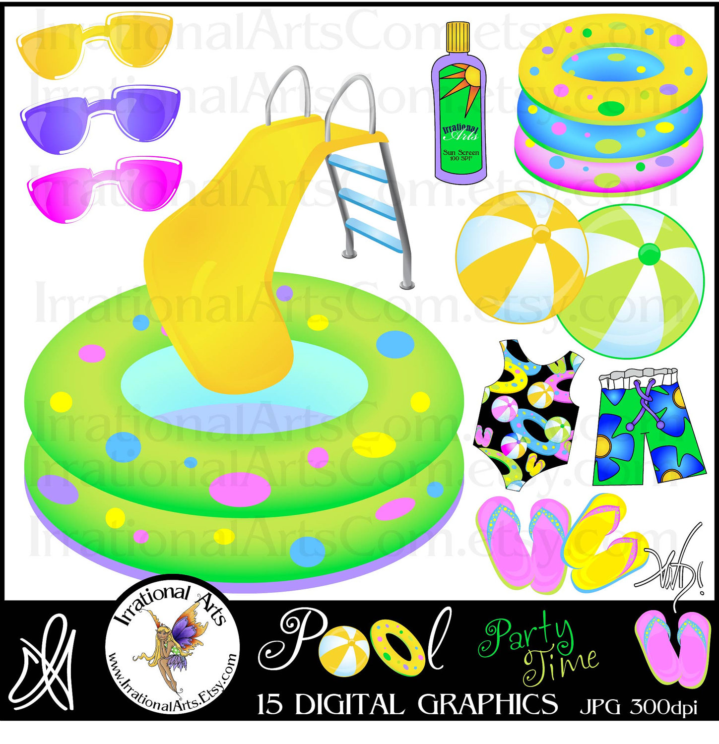 Pool Party Time INSTANT . - Pool Party Pictures Clip Art
