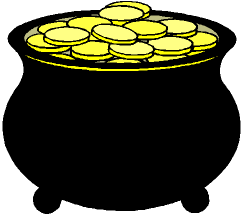 golden coins in black pot and