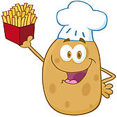 Potato chef cartoon giving thumb up; Happy Potato Chef