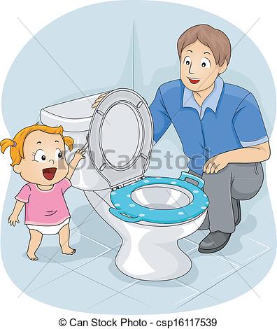 ... Potty Training - Illustration of a Father Teaching His Young.