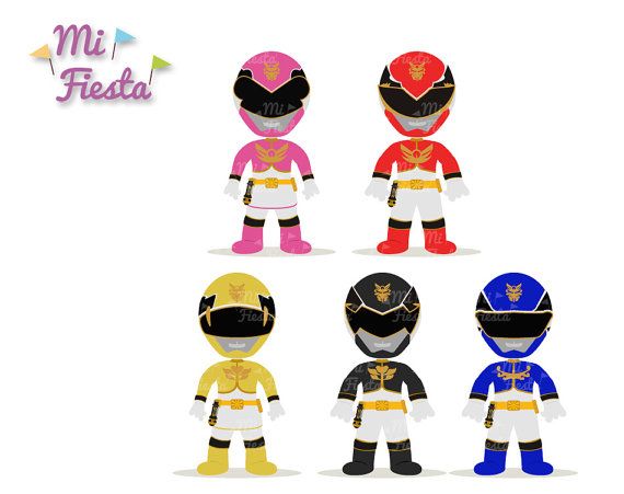 Power Rangers Megaforce Inspired set Pink, Red, Yellow, Black and Blue  Clipart birthdays