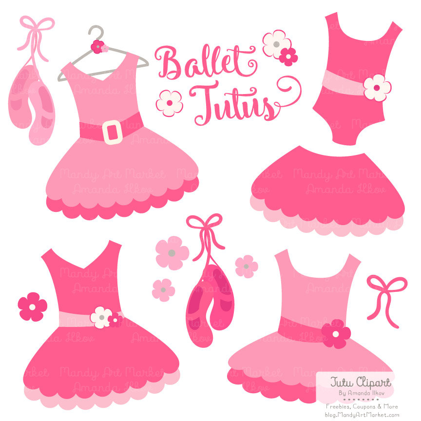 Premium Hot Pink Tutu Clip Art, Pink Dress Clip Art for Digital Scrapbooks, Crafts, Invitations - Tutus, Dresses, Ballet Clipart