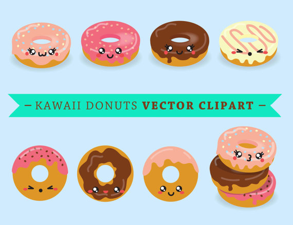 Premium Vector Clipart Kawaii Donuts Cute Donut Clip Art Set
