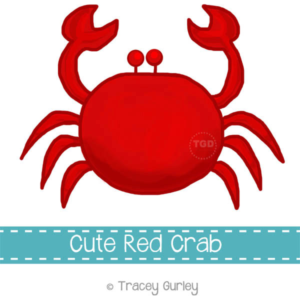 Preppy Red Crab - Original art download, 2 files, red crab clip art, beach art, crab printable