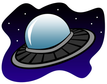 pretty cartoon alien flying saucer in space; free alien spaceship clipart
