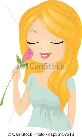 Pretty Girl Smell Flower Rose - csp35157216