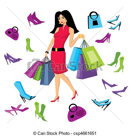 ... pretty girl with bags illustration