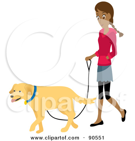 Pretty Hispanic Woman Walking Her Golden Retriever Dog On A Leash by Rosie Piter