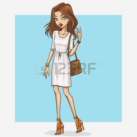 pretty woman: Hand drawn fashion girl illustration