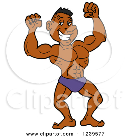 Preview Clipart. African American Bodybuilder Muscle Man Flexing