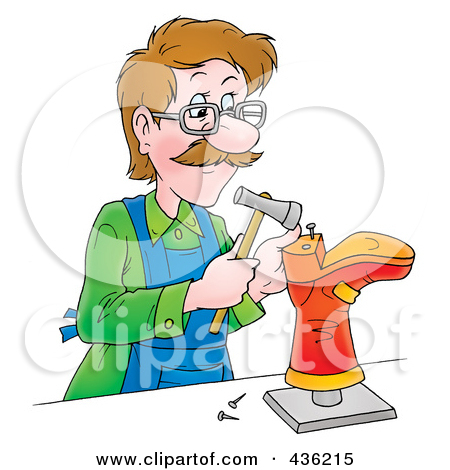 Preview Clipart. Cartoon Shoe Maker Hammering A Sole Onto A Boot