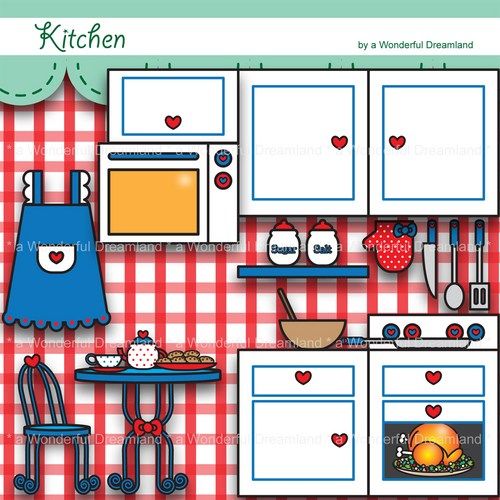 Printable digital clipart clip art pdf file kitchen happy