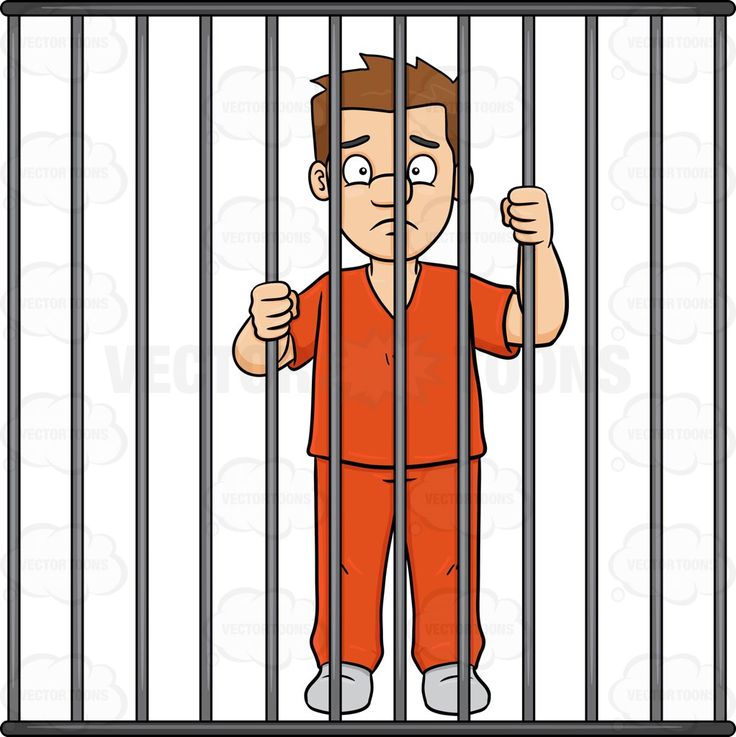 prison clipart. A scared man behind bars