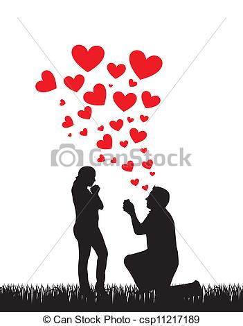 ... proposal wedding - couple silhouette with hearts, ...