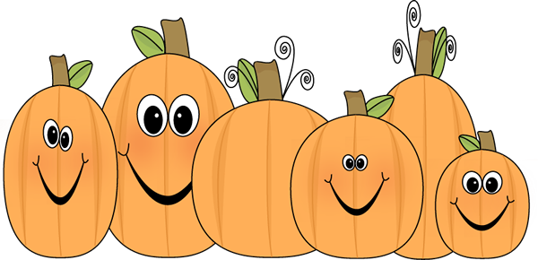 Pumpkin Patch Clip Art Image - patch of pumpkins with funny faces.