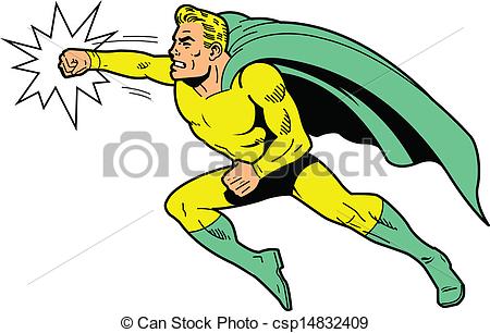 Classic superhero throwing a  - Punch Clipart