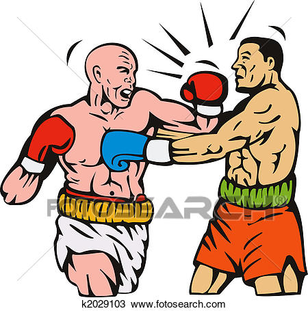 Drawing - Two men boxing left hook punch. Fotosearch - Search Clipart,  Illustration,