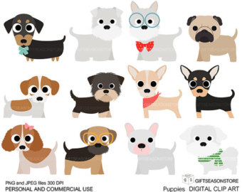 Puppies Digital clip art part 1 for Personal and Commercial use - INSTANT DOWNLOAD